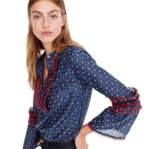 J. Crew Blue and Red Patterned Blouse